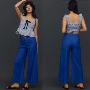 Anthropologie Royal Blue Wide-Leg Linen-Blend Pants